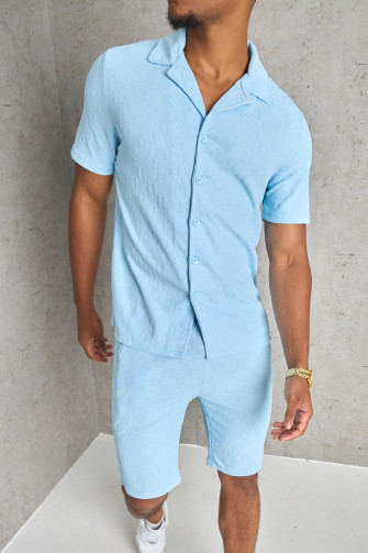 Ensemble 2 pièces chemise + short bleu clair quadrillé