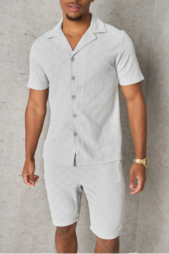 Ensemble 2 pièces chemise + short gris quadrillé