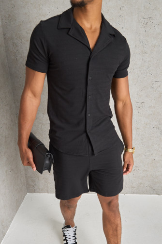 Ensemble 2 pièces chemise + short noir texturé