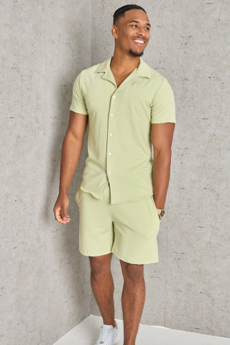 Ensemble 2 pièces chemise + short vert texturé