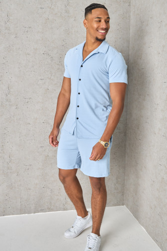 Ensemble 2 pièces chemise + short bleu clair texturé