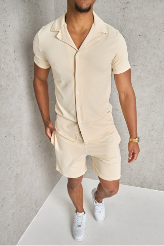 Ensemble 2 pièces chemise + short beige texturé