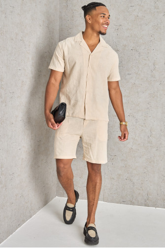 Ensemble 2 pièces chemise + short texturé beige