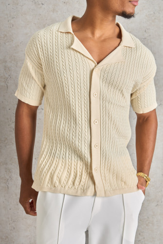 Chemise en laine beige à manches courtes