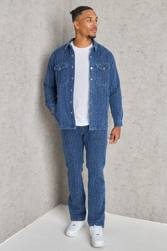 Ensemble 2 pièces veste + jean bleu foncé texturé