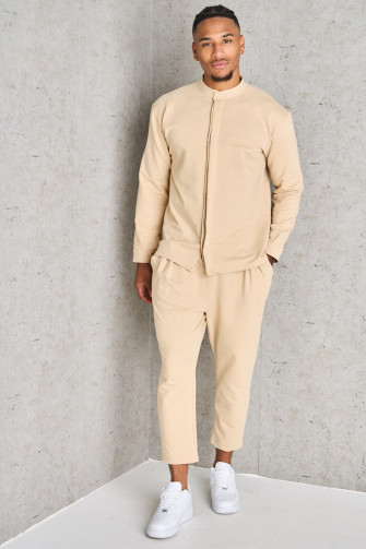Ensemble 2 pièces chemise + pantalon beige foncé molletonné