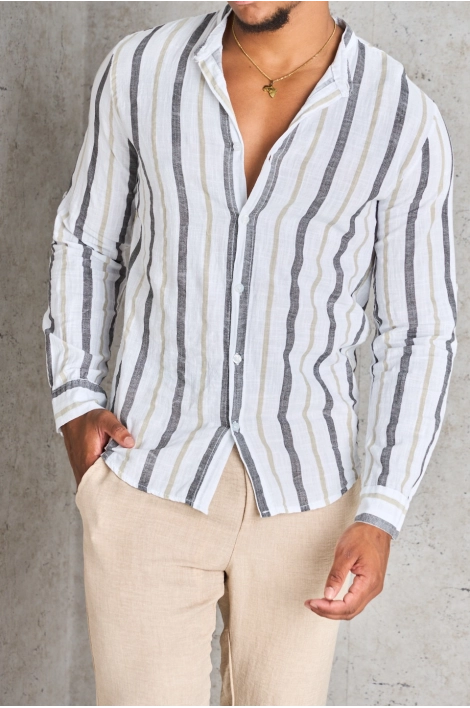 Chemise blanche à rayures beige et noire