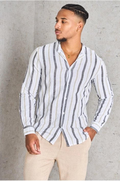 Chemise blanche à rayures beige et noire