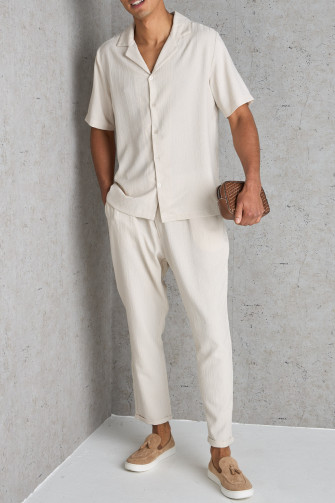 Ensemble 2 pièces chemise + pantalon beige texturée