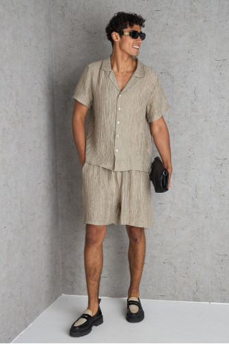 Ensemble 2 pièces chemise + short beige plissé