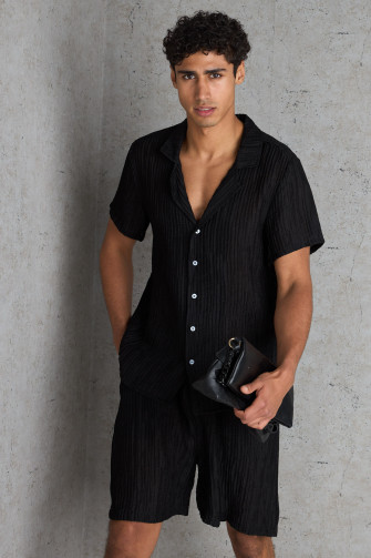 Ensemble 2 pièces chemise + short noir plissé
