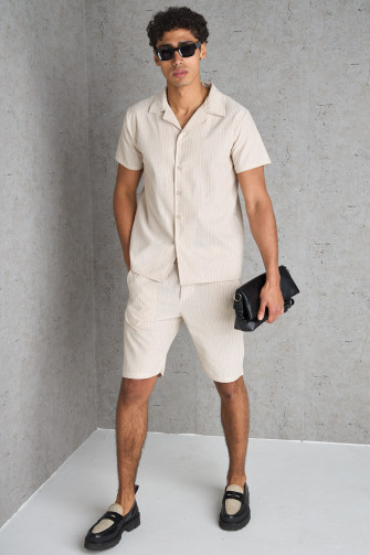 Ensemble 2 pièces chemise + short beige à rayures blanche