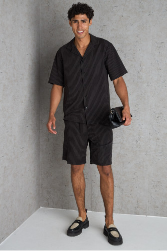 Ensemble 2 pièces chemise + short noir à rayures