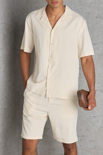 Ensemble 2 pièces chemise + short beige à rayures