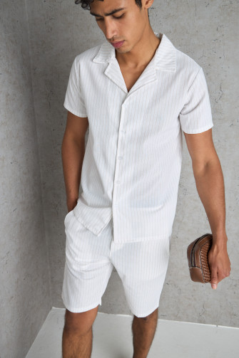 Ensemble 2 pièces chemise + short blanc à rayures beige