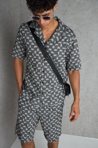 Ensemble 2 pièces chemise + short noir quadrillé
