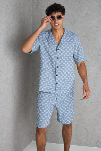 Ensemble 2 pièces chemise + short bleu quadrillé