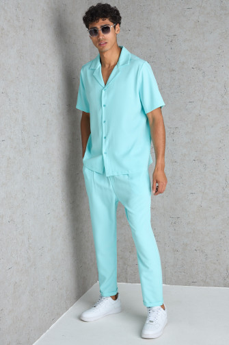 Ensemble 2 pièces chemise + pantalon turquoise