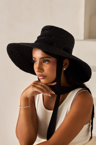 Black straw hat with bow