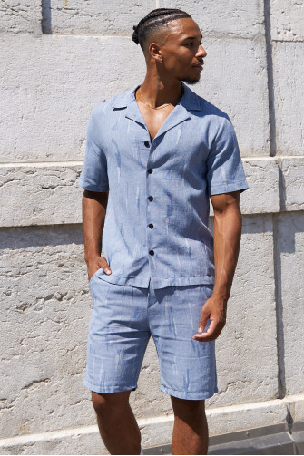 Ensemble 2 pièces chemise + short chiné bleu