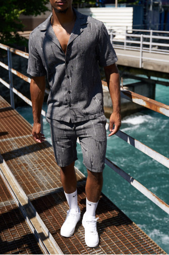 Ensemble 2 pièces chemise + short chiné noir