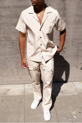 Ensemble 2 pièces veste manches courtes + jogging beige