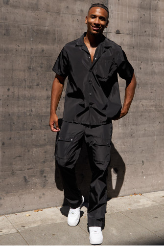 2-piece set short-sleeved jacket + black jogging suit