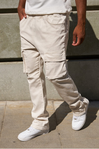 Beige denim jogger pants