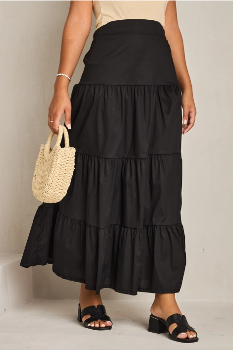 Black lightweight cotton flared skirt