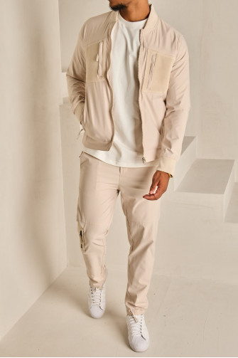 Ensemble 2 pièces bomber + jogger pant beige satiné