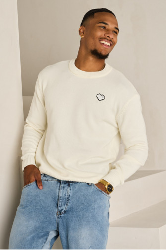 Pull blanc en maille à coeur