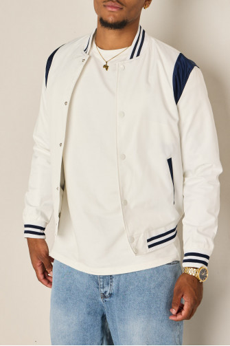 Bomber blanc à détails bleu foncé