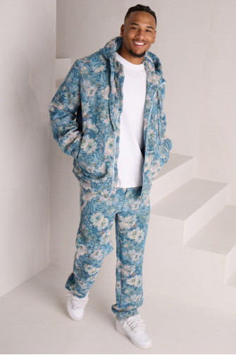 Ensemble 2 pièces veste + jogging bleu à fleurs