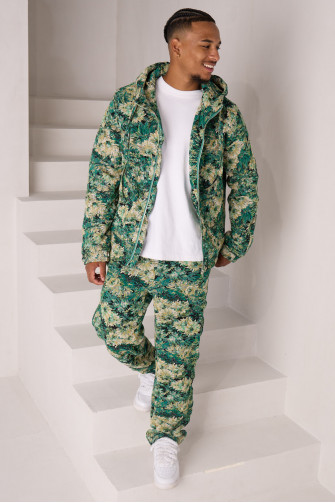 Ensemble 2 pièces veste + jogging vert à fleurs