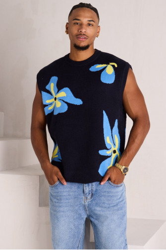 Pull sans manches à fleurs