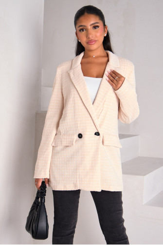 Veste de blazer beige à détails pailletés