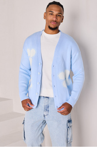 Gilet bleu à fleurs