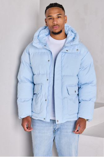 Doudoune matelassée bleu clair à imprimé fleuri