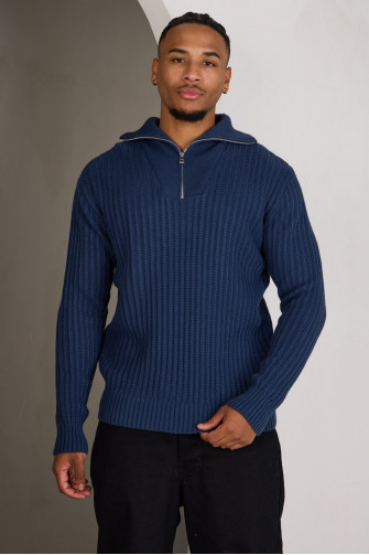 Pull en maille à col montant bleu marine