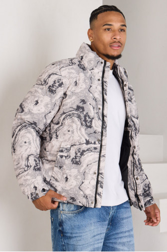 Doudoune beige à motif marbré