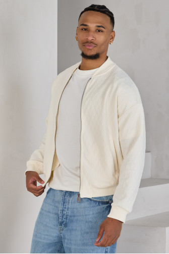 Gilet zippé blanc à chevrons