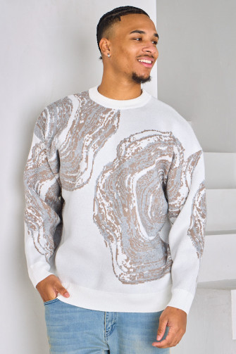 Pull blanc à impression marbré marron