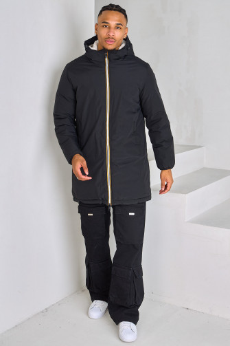 Veste longue molletonnée noire à bandes multicolores