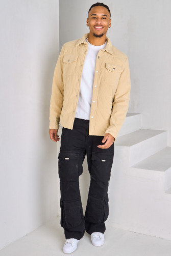 Veste khaki (beige) matelassée en velours côtelé