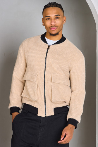 Sweat zippé beige chiné