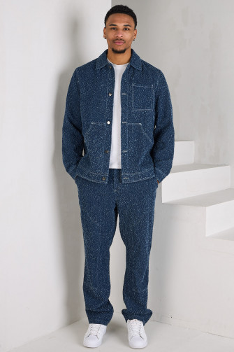 Ensemble 2 pièces veste + pantalon bleu style effiloché