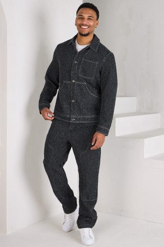 Ensemble 2 pièces veste + pantalon noir style effiloché