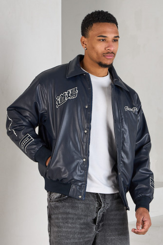 Veste bombers noire à inscription blanche