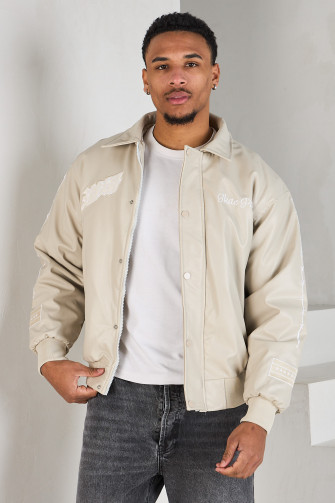 Veste bombers beige à inscription blanche