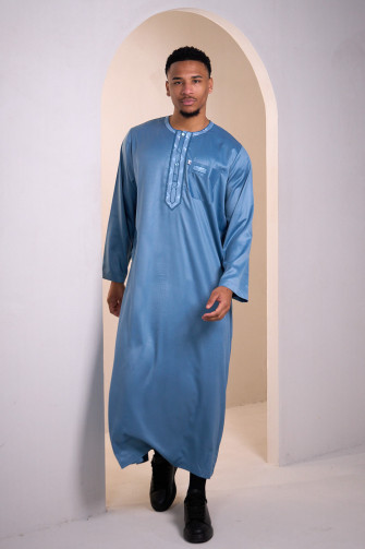 Qamis bleu canard à motif aztèque bleu clair